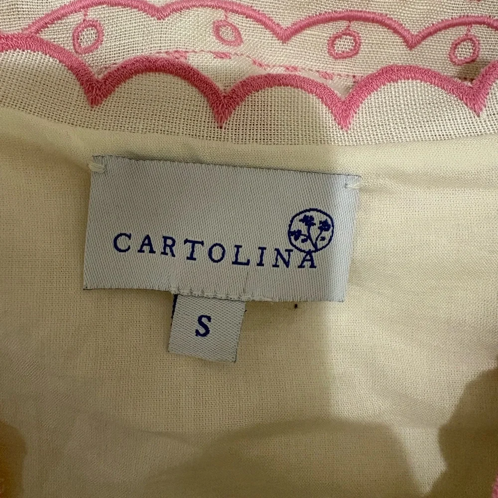 NWOT Cartolina Ivory & Pink Embroidered V-Neck Shift Dress | Boho Resort Style - Picture 2 of 9